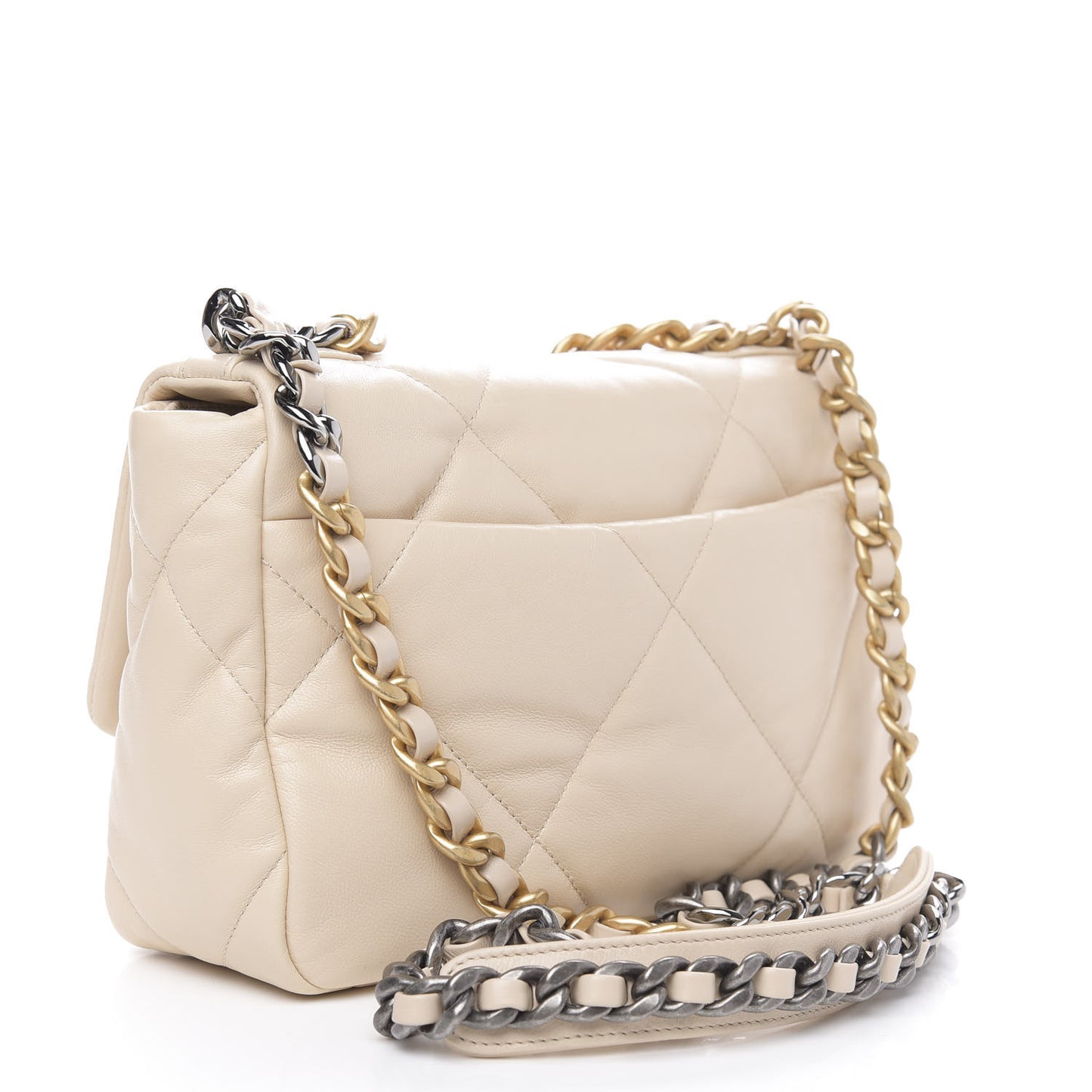 Goatskin Quilted Medium 19 Flap Beige