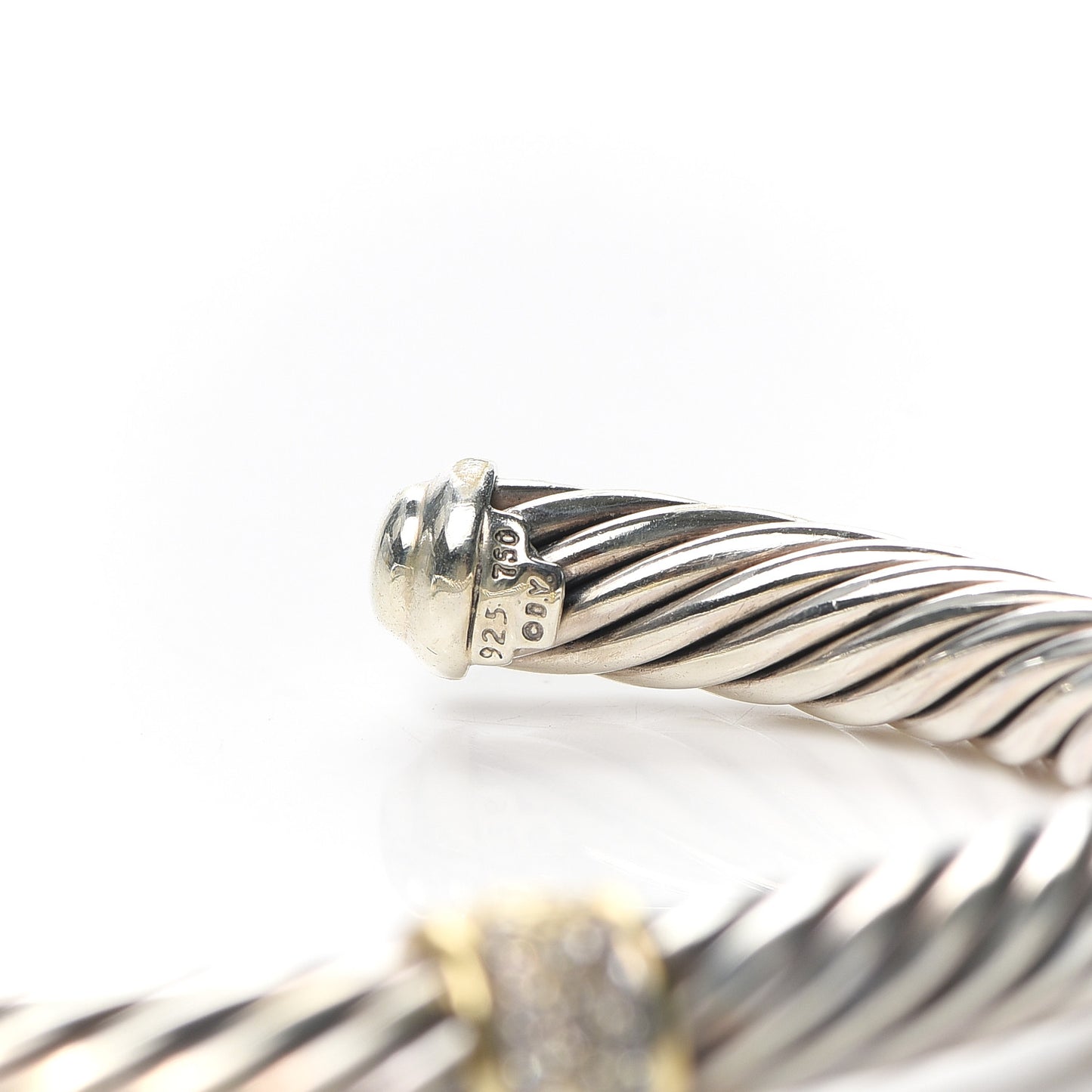 Sterling Silver 18K Yellow Gold Diamond 7mm Cable Classics Station Bracelet