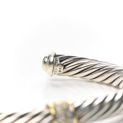 David Yurman Sterling Silver 18K Yellow Gold Diamond 7mm Cable Classics Station Bracelet 5 of 6