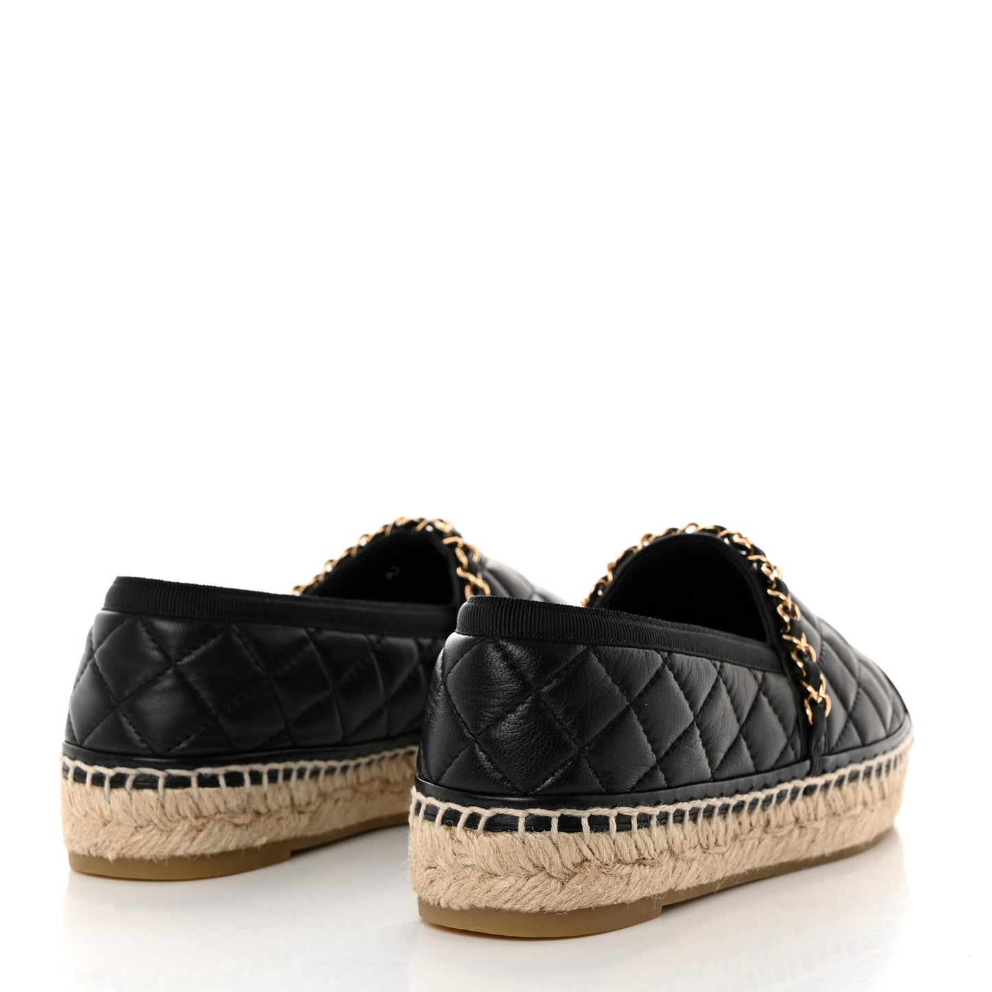 Lambskin Grosgrain Quilted CC Chain Espadrilles 35 Black