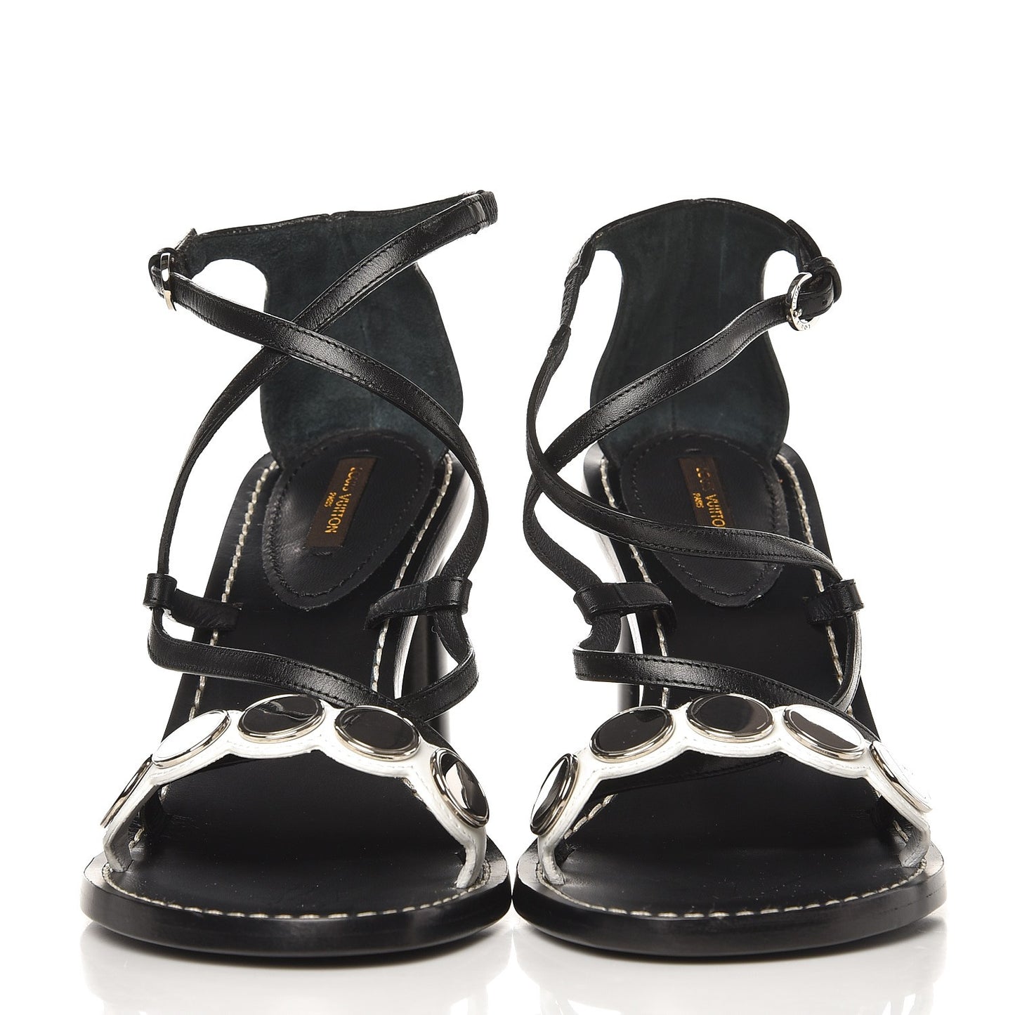 Calfskin South Beach Sandal Heels 39 Black White