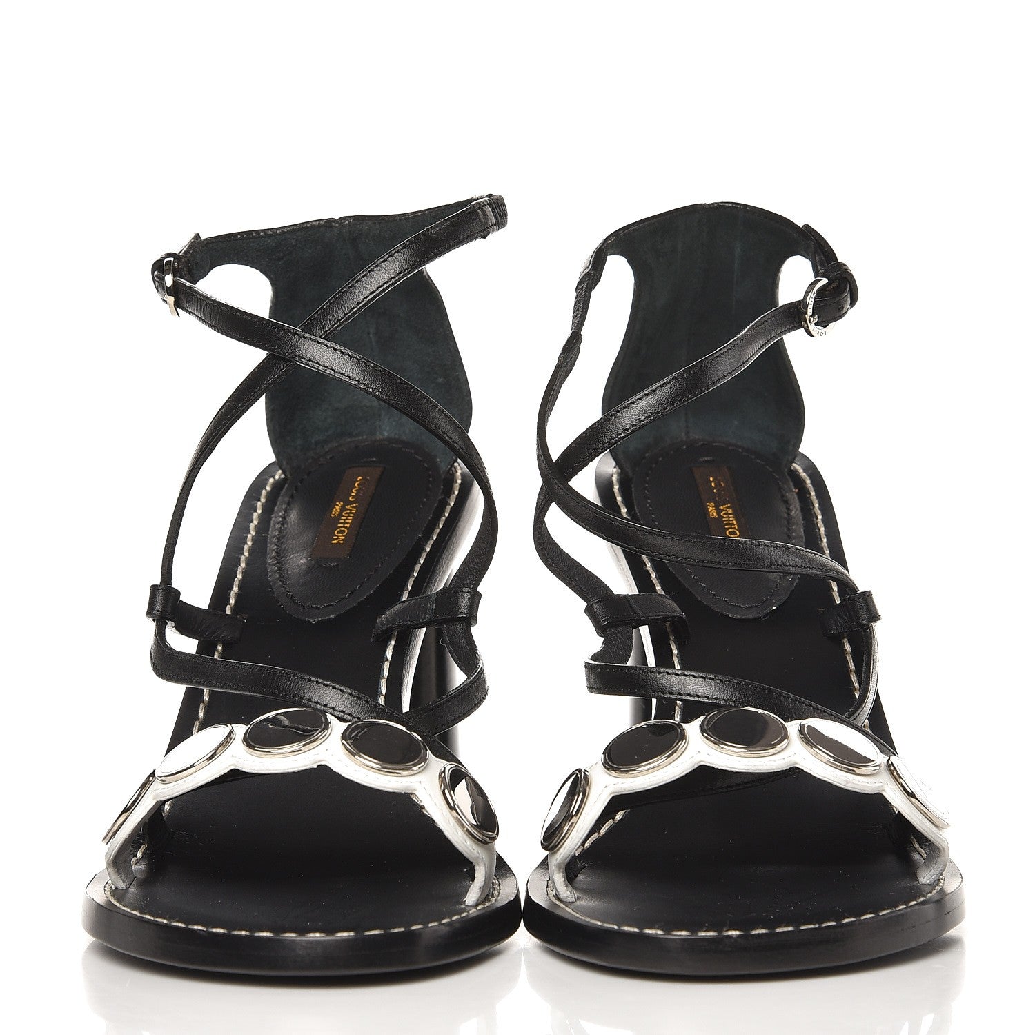 Louis Vuitton Calfskin South Beach Sandal Heels 39 Black White 2 of 7