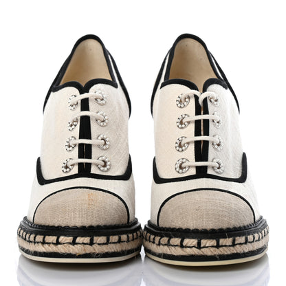 Chanel Raffia Lace Up Wedge Espadrilles 37.5 Beige 2 of 8