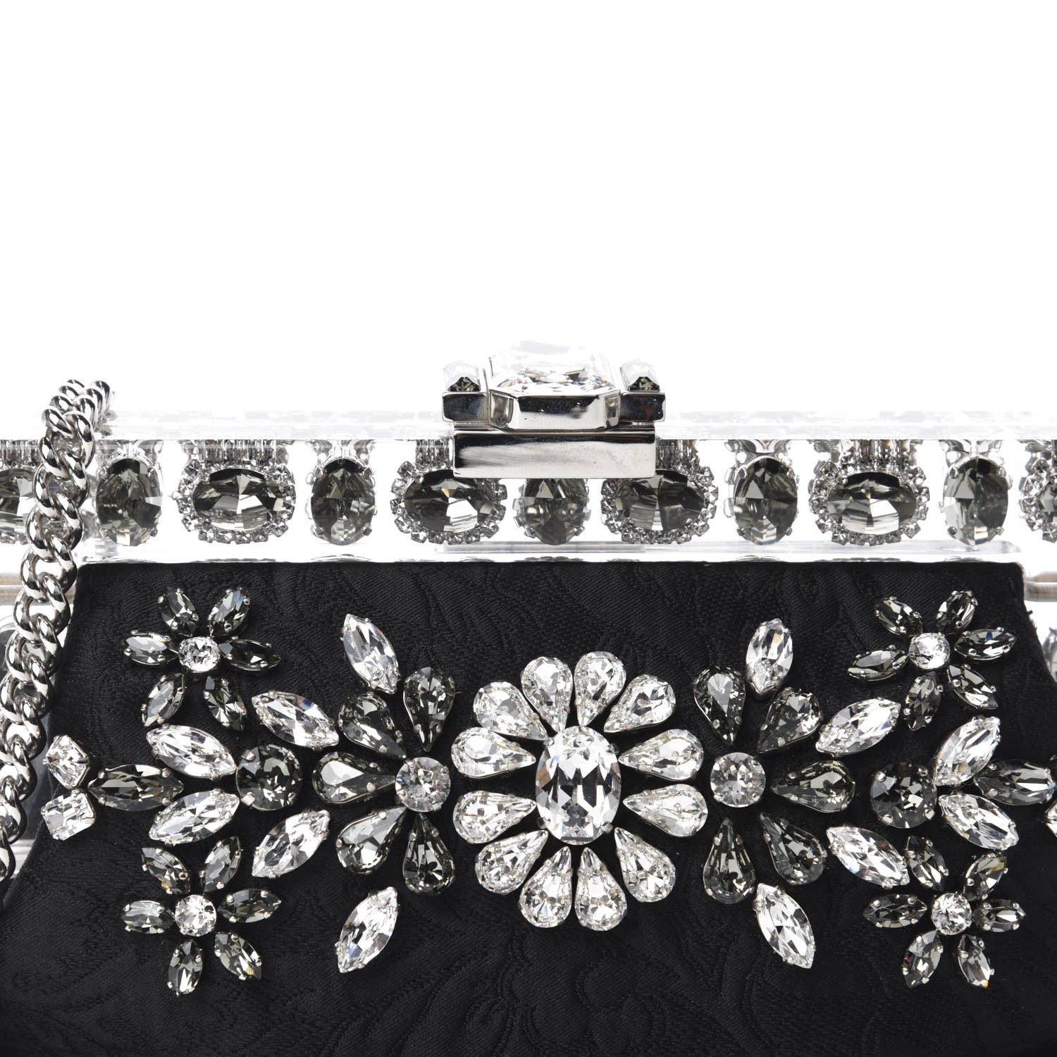 Dolce & Gabbana Satin Lace Crystal Embellished Plexis Glass Chain Clutch Black 9 of 9