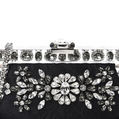 Dolce & Gabbana Satin Lace Crystal Embellished Plexis Glass Chain Clutch Black 9 of 9