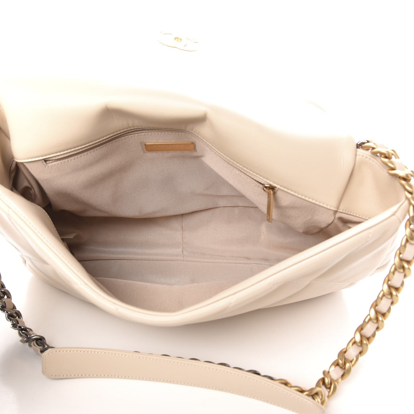 Goatskin Quilted Maxi 19 Flap Beige