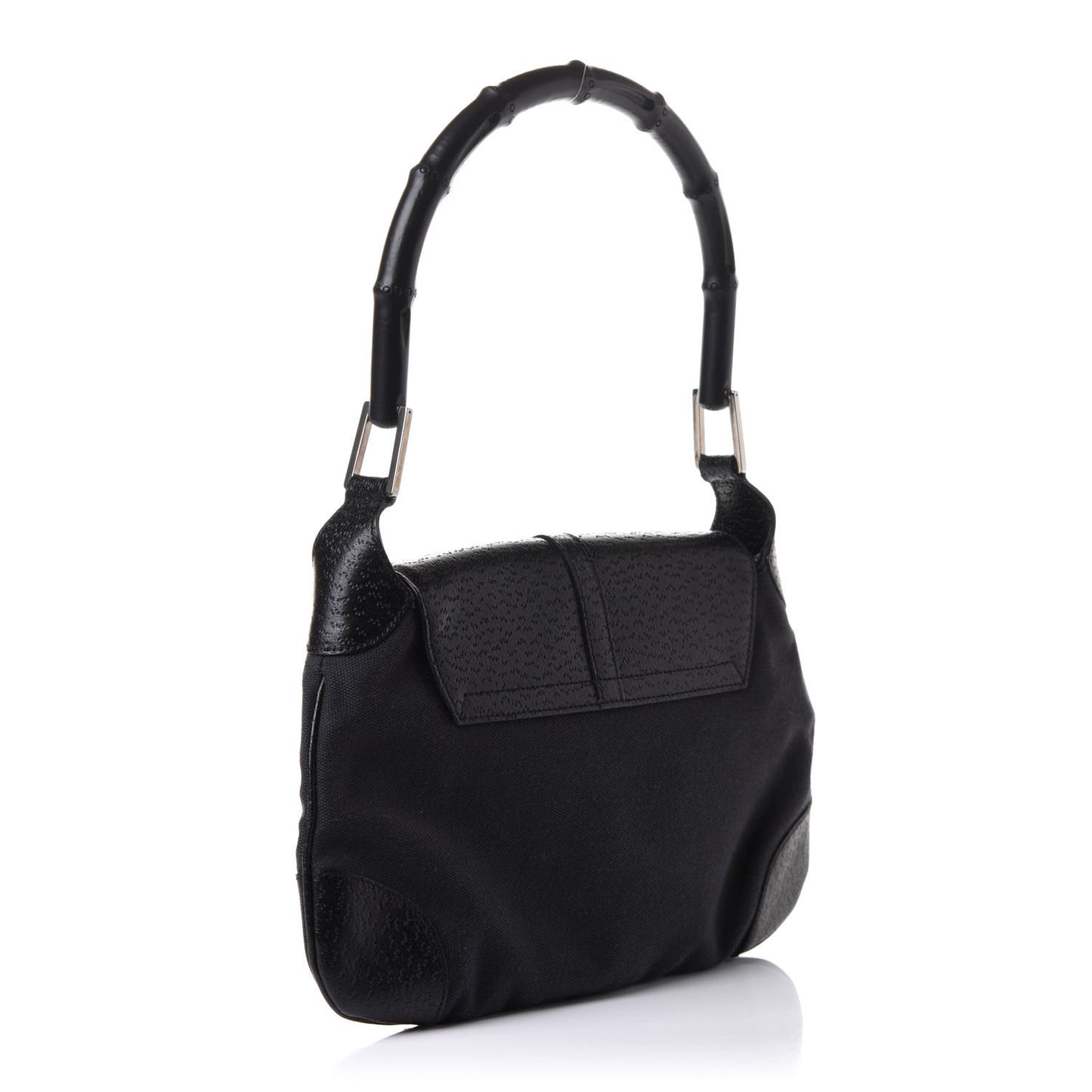 Canvas Calfskin Bamboo Handle Jackie O Hobo Black