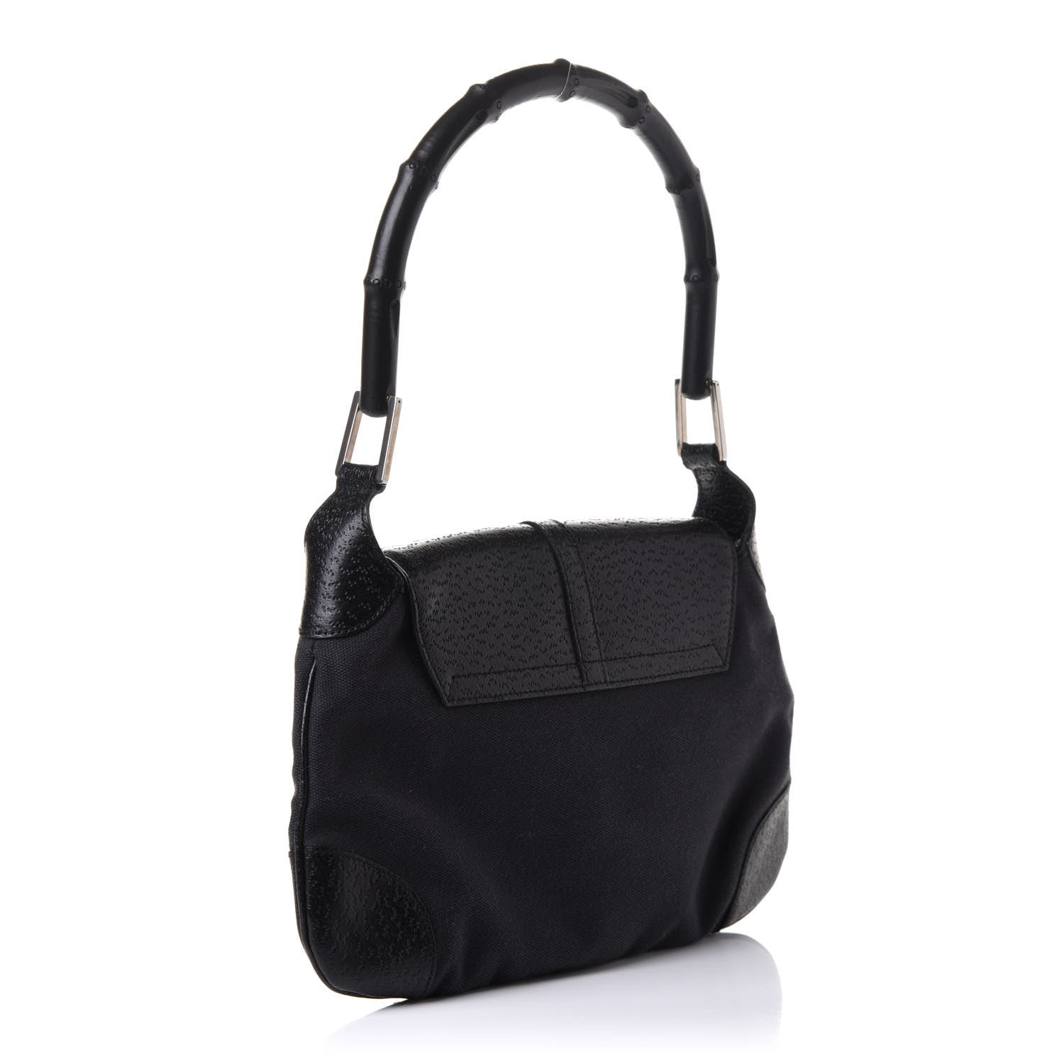 Gucci Canvas Calfskin Bamboo Handle Jackie O Hobo Black 5 of 18