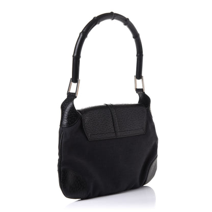 Gucci Canvas Calfskin Bamboo Handle Jackie O Hobo Black 5 of 18