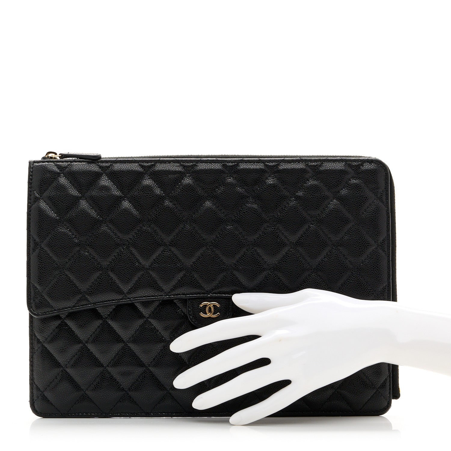 Chanel Caviar Quilted Large Flap Zip Clutch Black 2 of 7