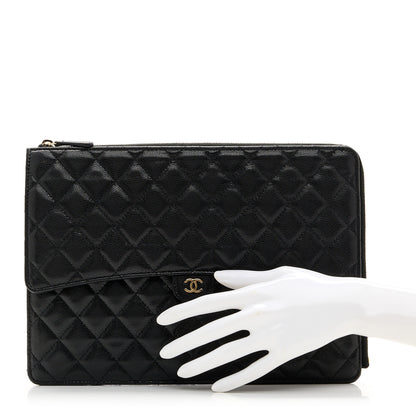 Chanel Caviar Quilted Large Flap Zip Clutch Black 2 of 7