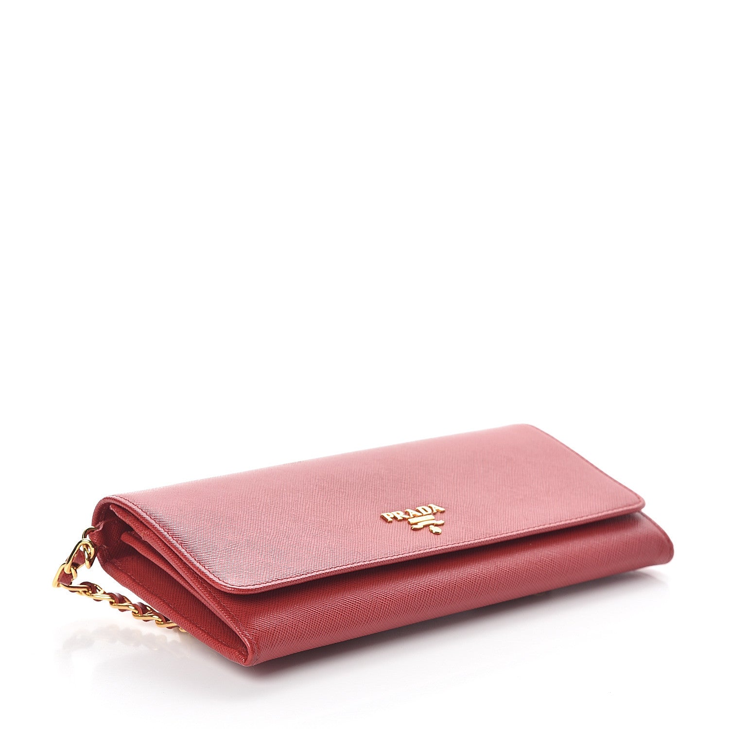 Prada Saffiano Metal Oro Chain Wallet Fuoco 3 of 5