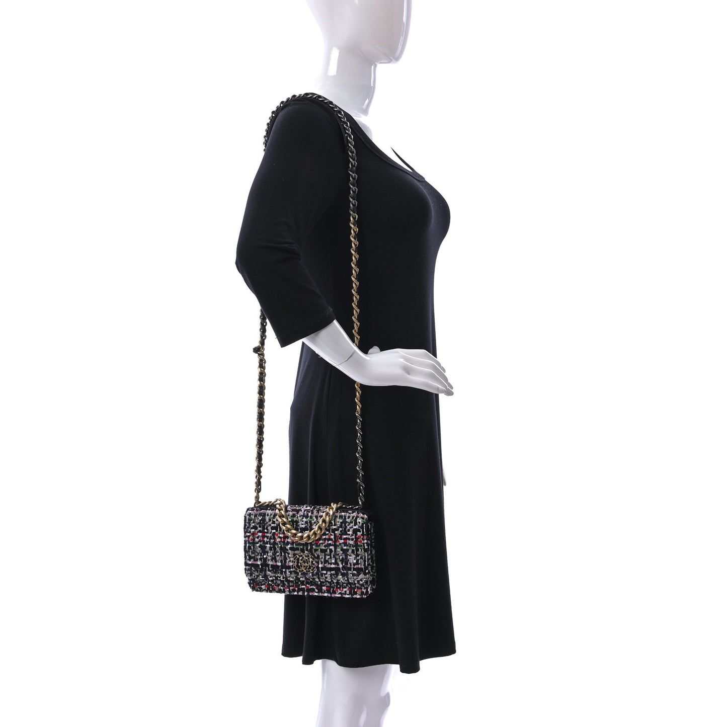 Tweed Quilted Chanel 19 Wallet On Chain WOC Black White Multicolor