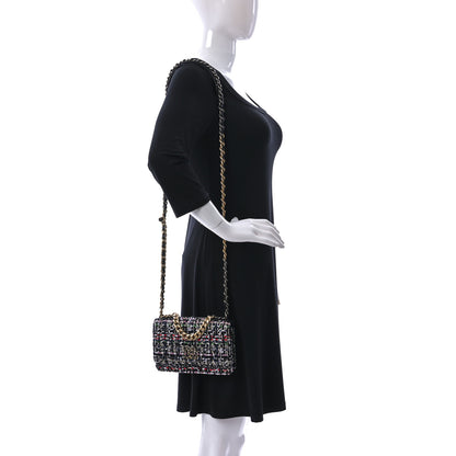 Chanel Tweed Quilted Chanel 19 Wallet On Chain WOC Black White Multicolor 3 of 10