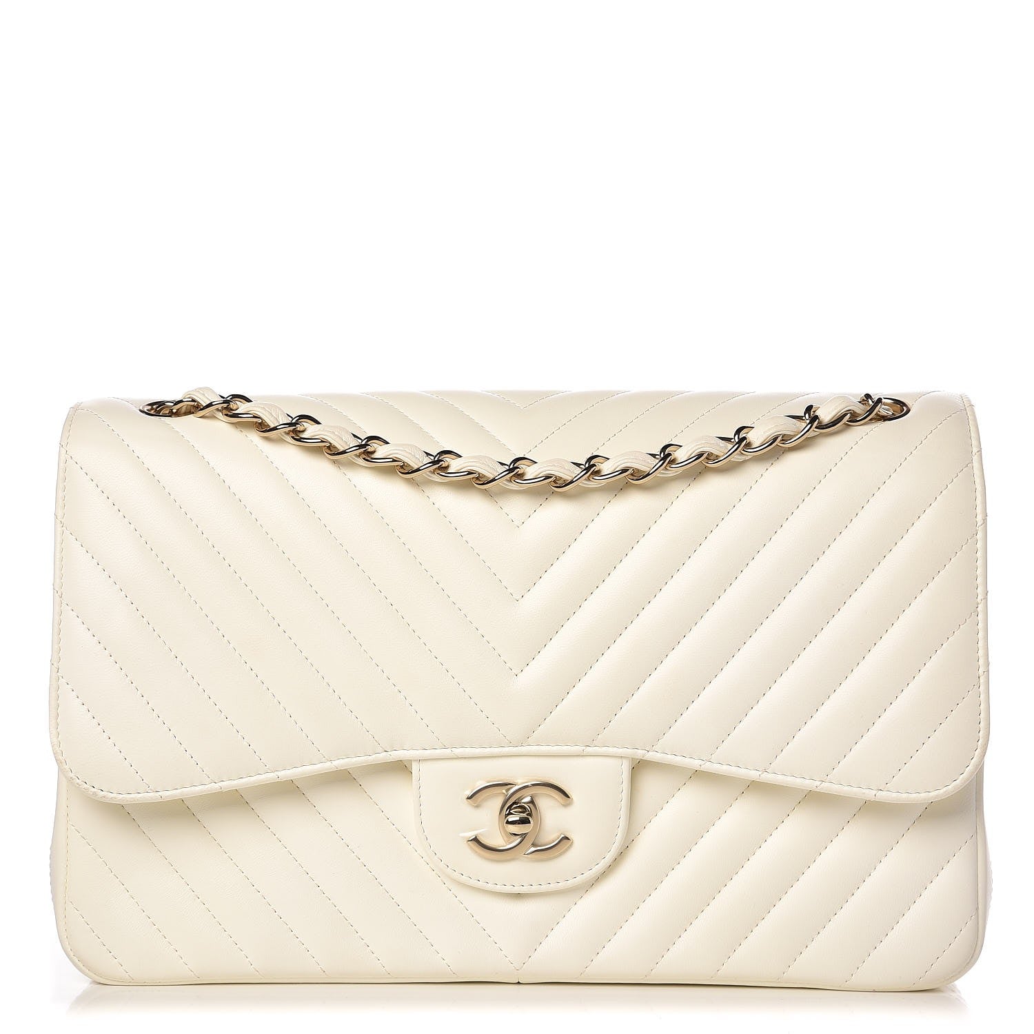Chanel Lambskin Chevron Quilted Jumbo Double Flap White 1 of 16