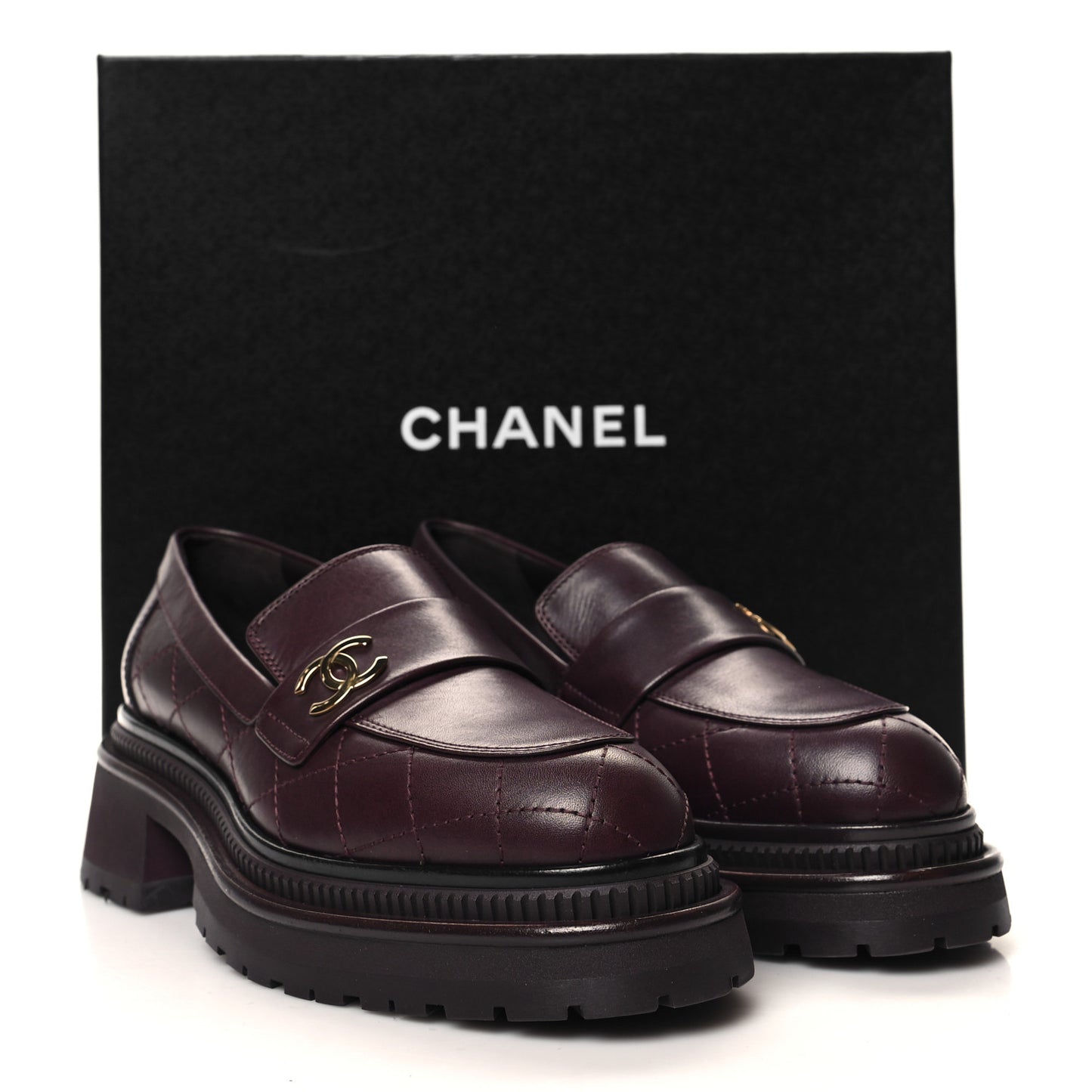 Calfskin Quilted CC Mocassin Loafers 37 Dark Purple