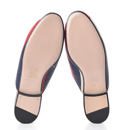 Gucci Canvas Sylvie Stripe Womens Princetown Slippers 37 Mystic White Hibiscus Red Maritime 7 of 8