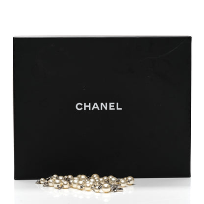 Chanel Graduated Pearl Crystal CC Long Necklace Silver 6 of 6