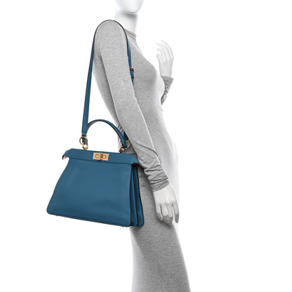 Fendi Vitello Seta Shiny Nappa Medium Peekaboo I SEE U Satchel Blue Velvet Light Rose 2 of 11