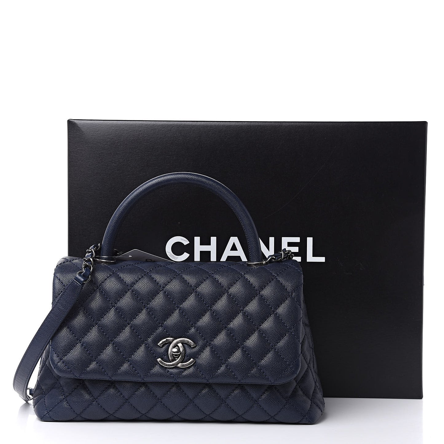 Caviar Quilted Small Coco Handle Flap Navy