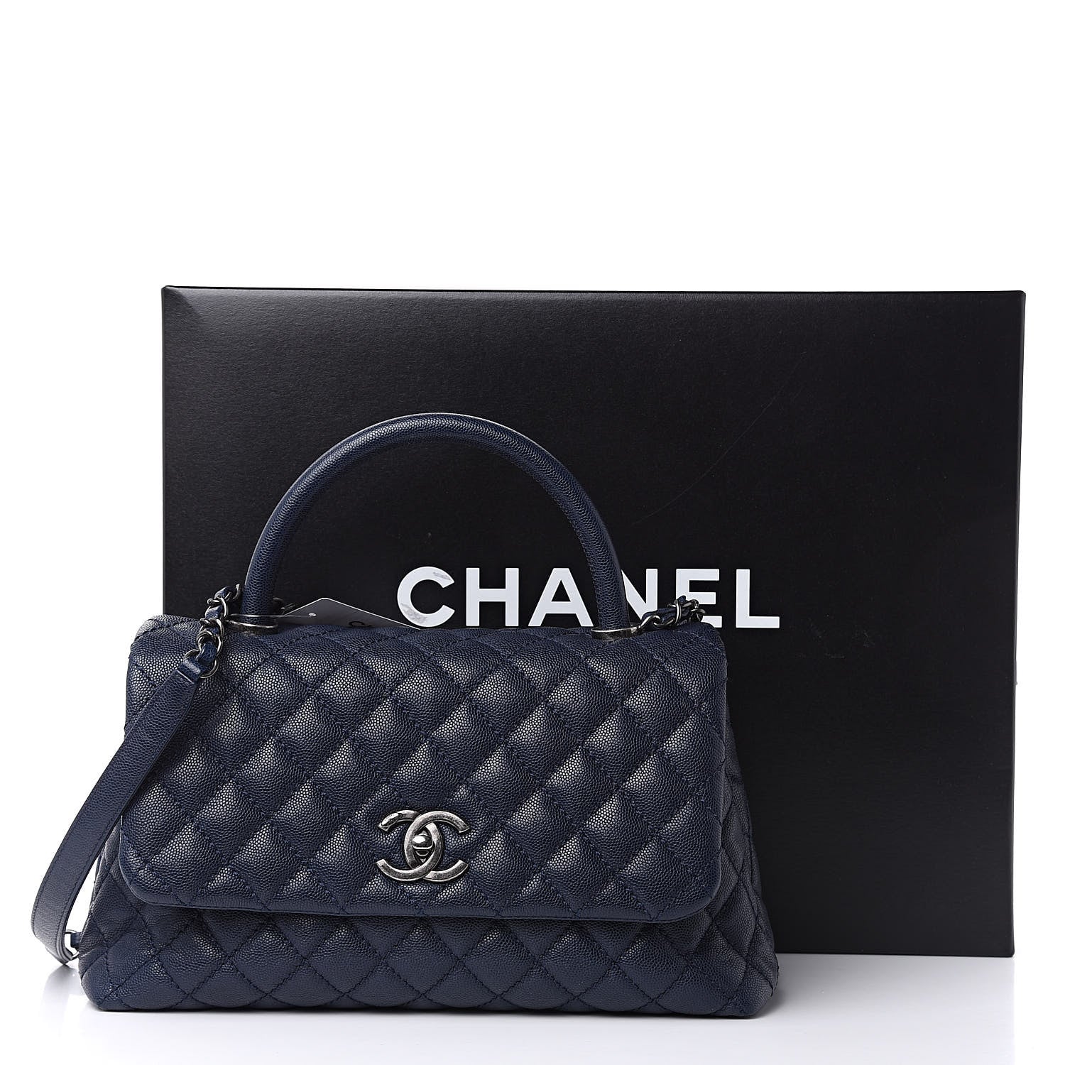 Chanel Caviar Quilted Small Coco Handle Flap Navy 10 of 10