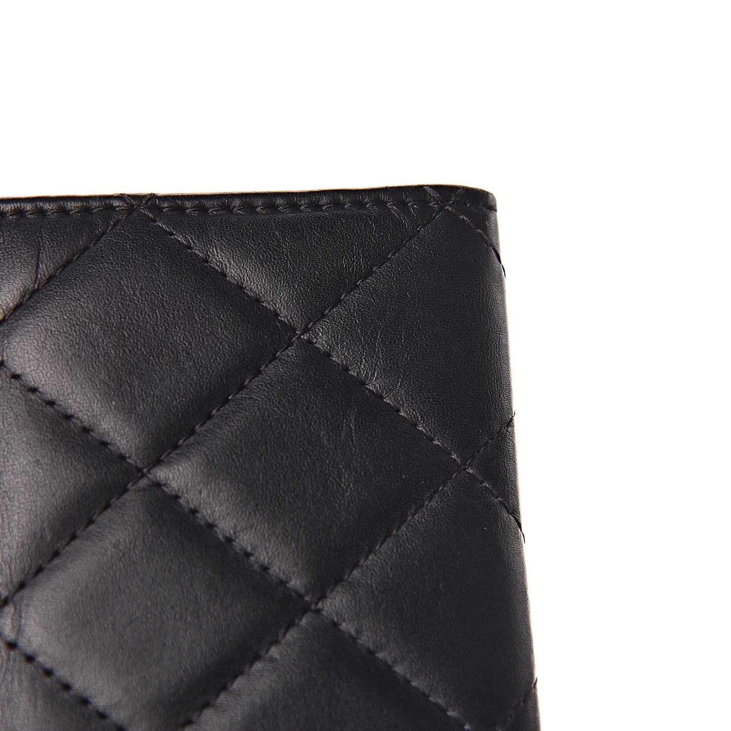 Calfskin Quilted Cambon Business Card Holder Black