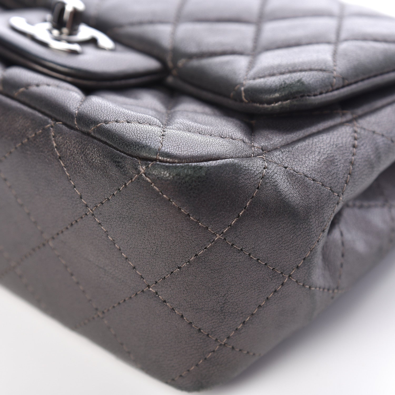 Chanel Metallic Lambskin Quilted Mini Square Flap Grey 7 of 19