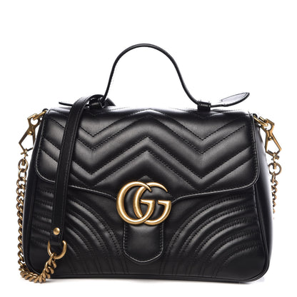 Gucci Calfskin Matelasse Small GG Marmont Top Handle Shoulder Bag Black 1 of 9