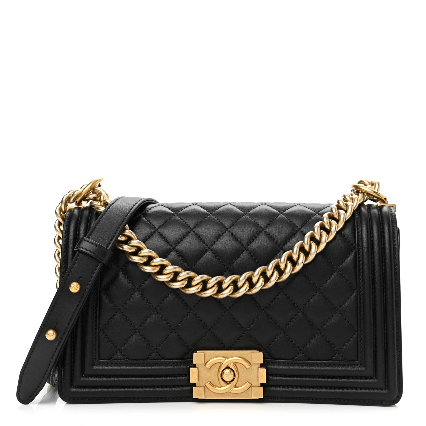 Lambskin Quilted Medium Boy Flap Black