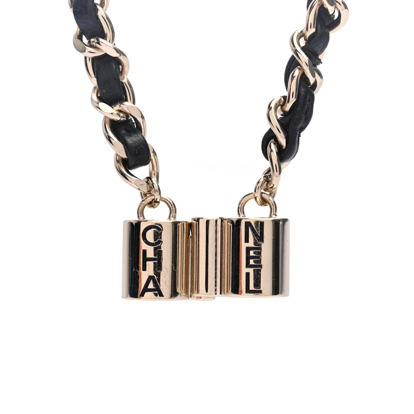 Metal Lambskin CC AirPods Necklace Gold Black