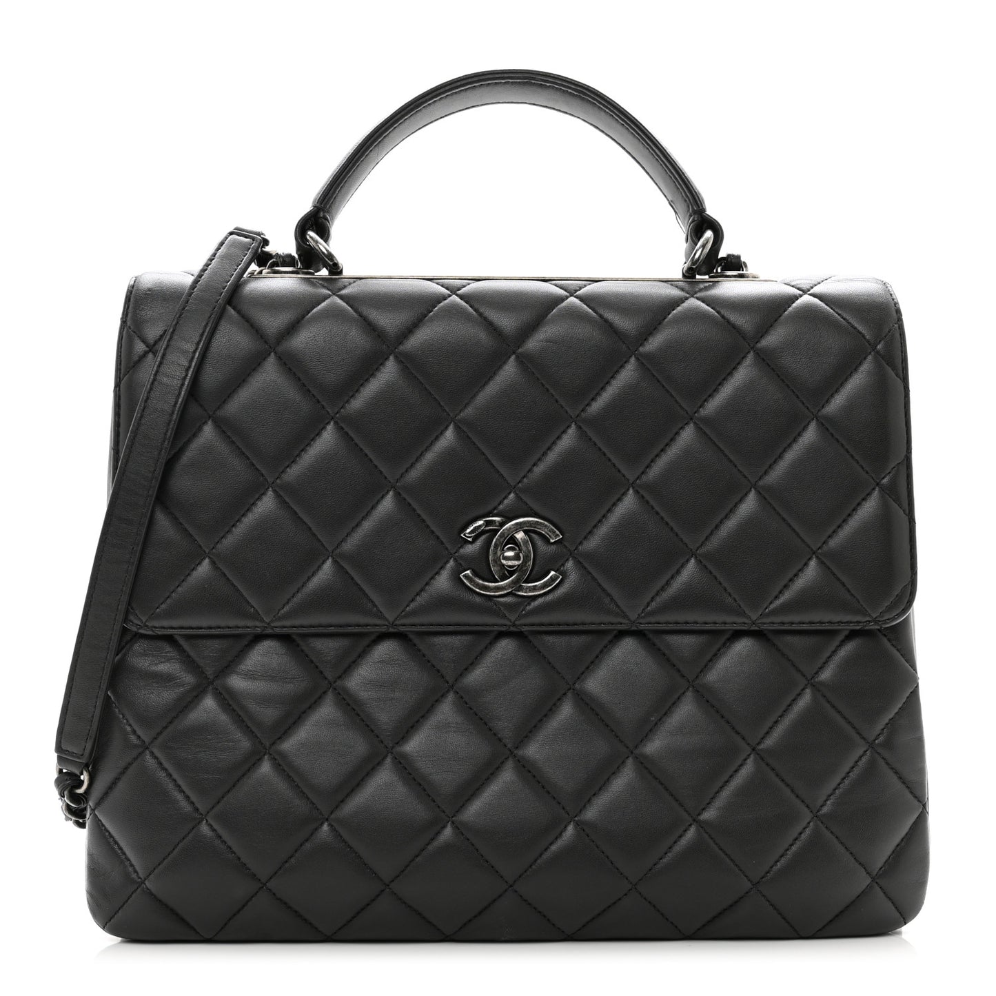 Lambskin Quilted Large Trendy CC Dual Handle Flap Bag Dark Grey