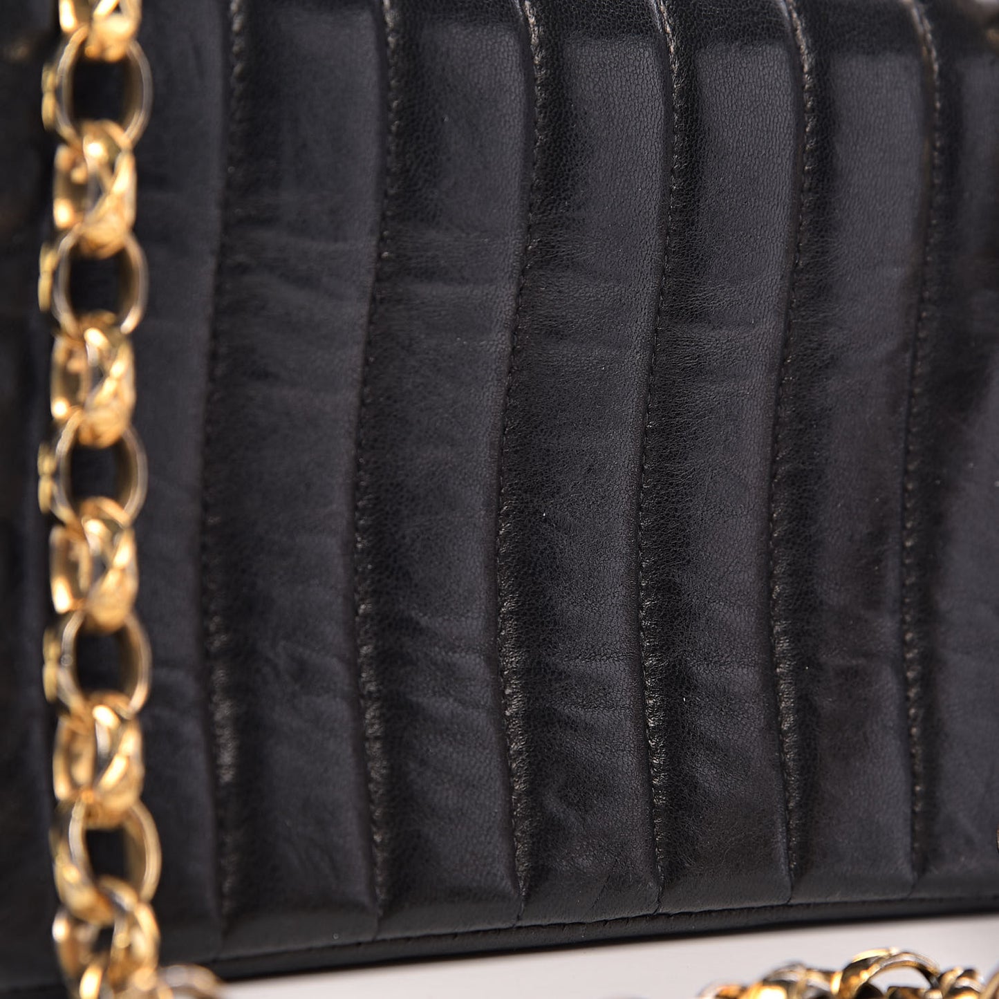 Lambskin Horizontal Vertical Quilted Small Single Flap Black