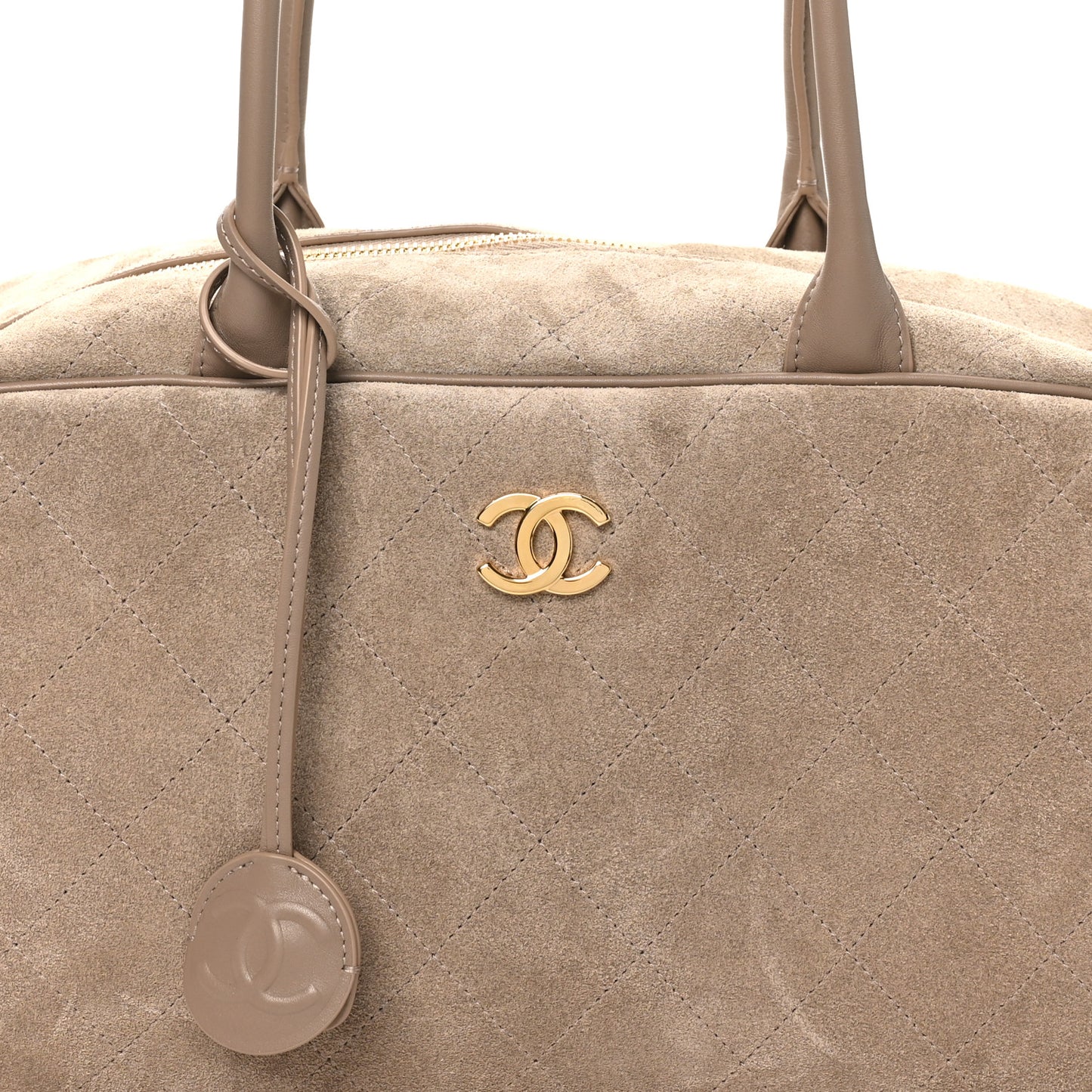 Suede Calfskin Large Perfect Bowling Bag Grey