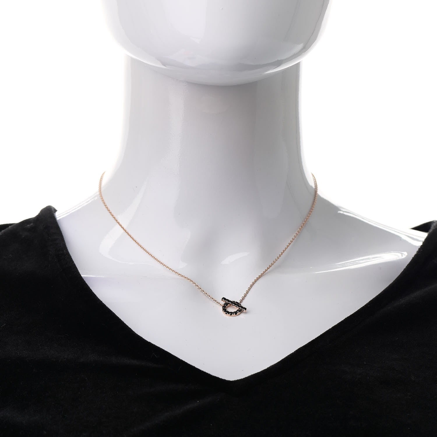Hermes 18K Rose Gold Black Spinel Finesse Pendant Necklace 2 of 5