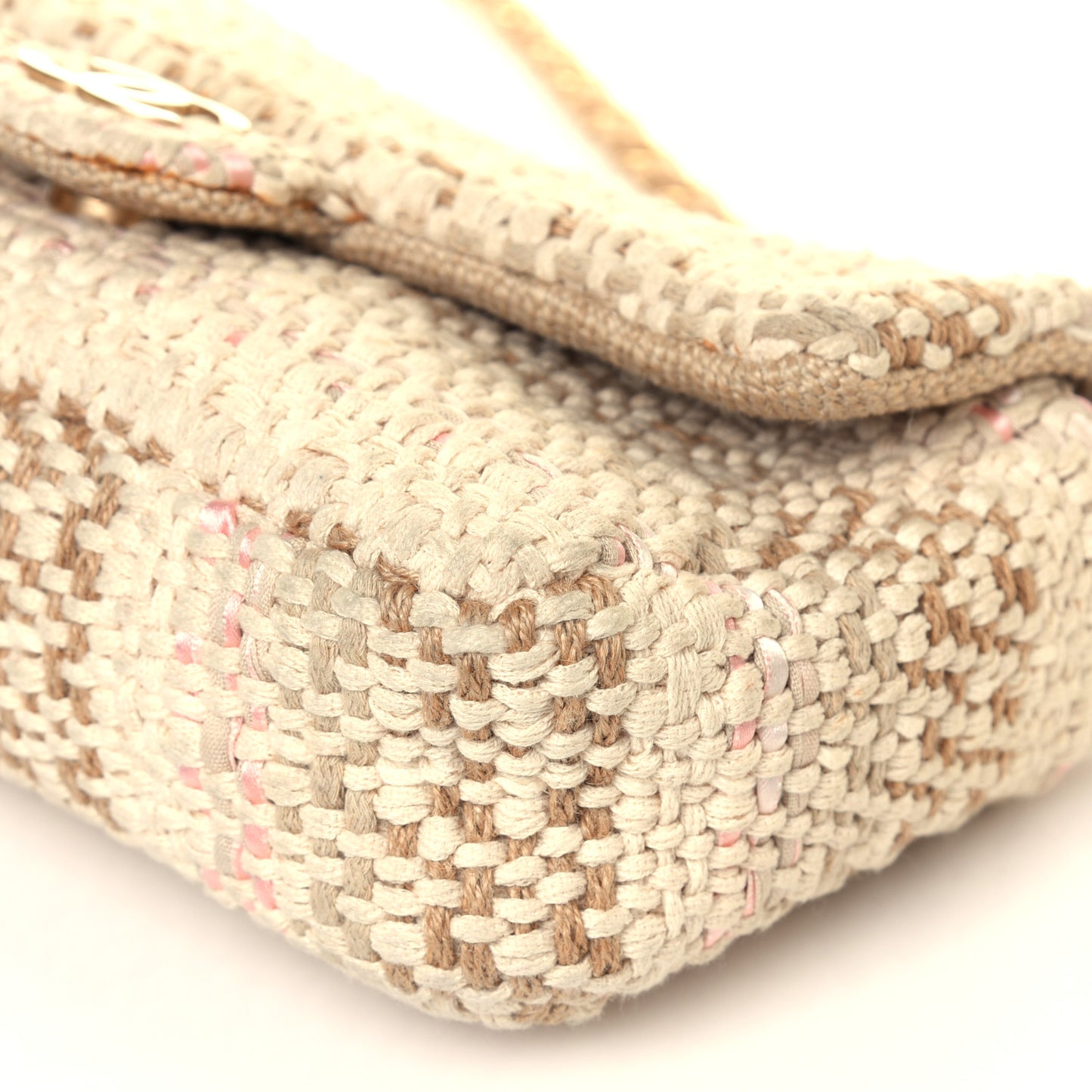 Tweed Chain Braid Small Single Flap Beige White
