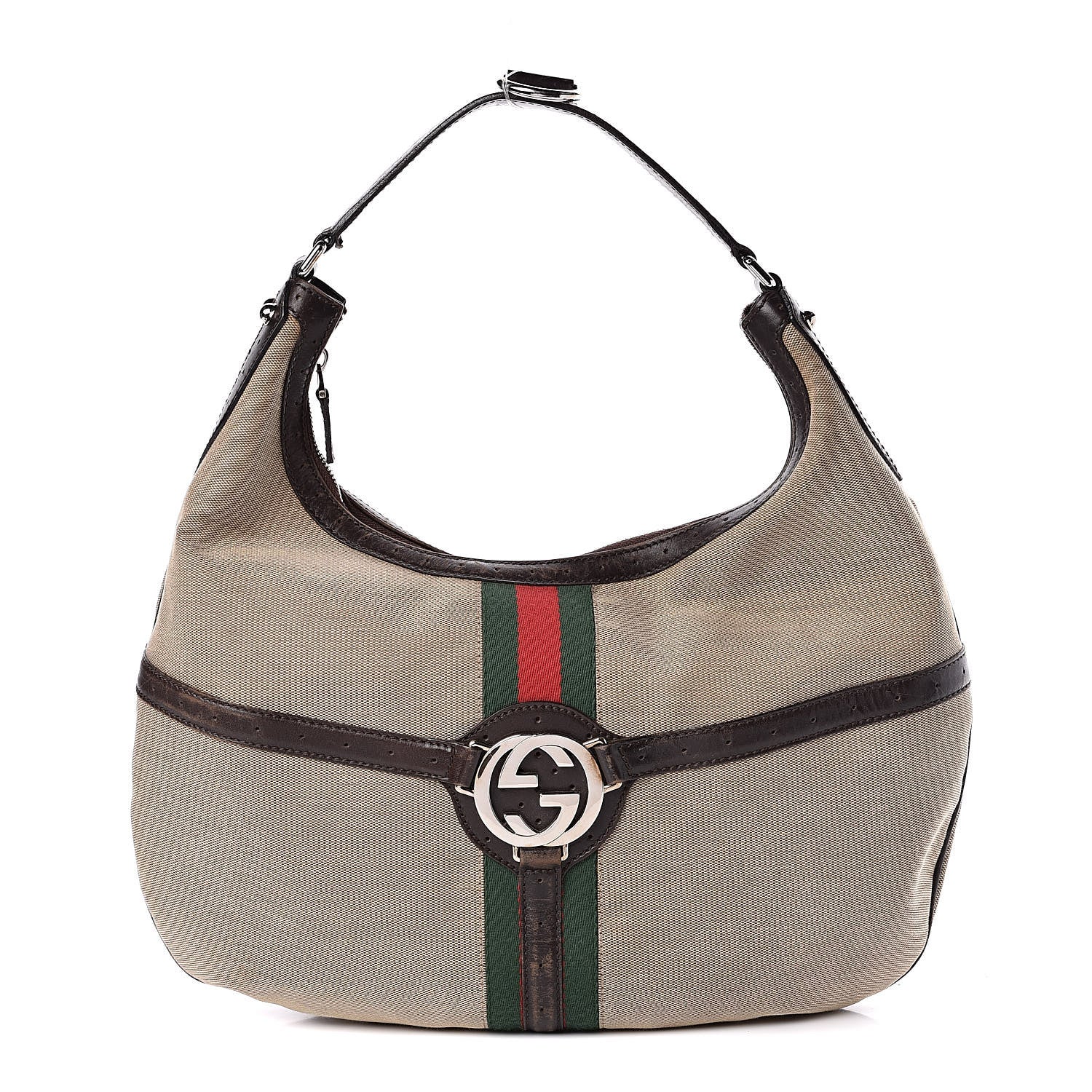 Gucci Canvas Web GG Reins Hobo Brown 1 of 14