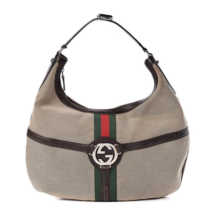 Gucci Canvas Web GG Reins Hobo Brown 1 of 14