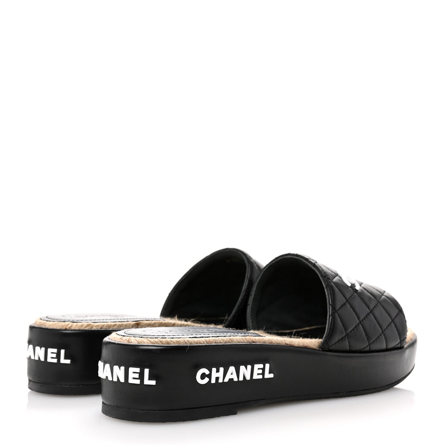 Chanel Lambskin Quilted CC Espadrille Slip On Sandals 39 Black 5 of 10