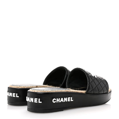 Chanel Lambskin Quilted CC Espadrille Slip On Sandals 39 Black 5 of 10