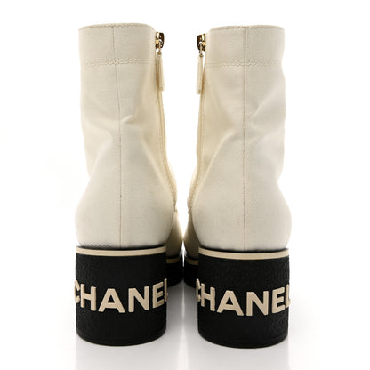 Chanel Fabric Lace Up Combat Boots 38.5 White 5 of 17