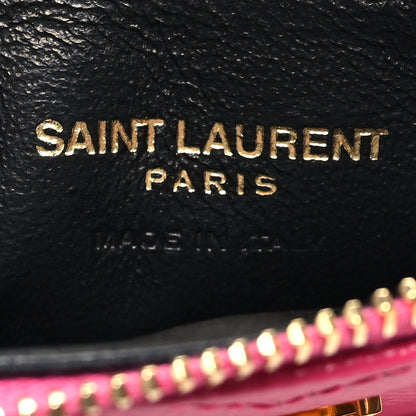 Saint Laurent Grain De Poudre Matelasse Chevron Monogram Fragments Zippered Card Case Fresh Fuxia 6 of 9