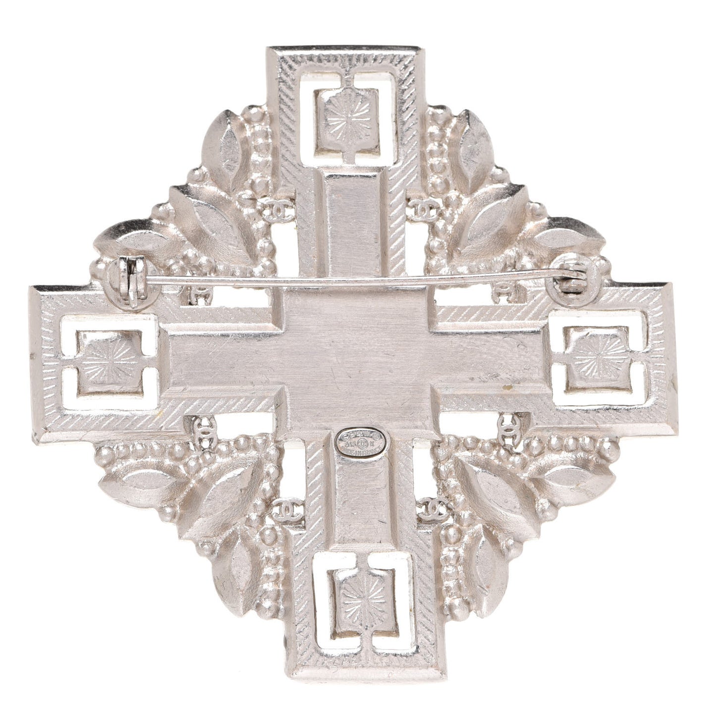 Crystal Baguette Maltese Cross Brooch Black Silver