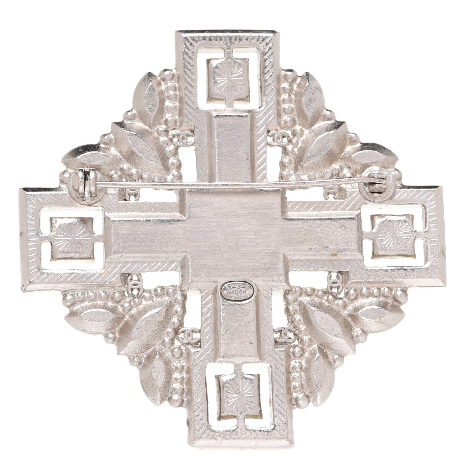 Chanel Crystal Baguette Maltese Cross Brooch Black Silver 3 of 4