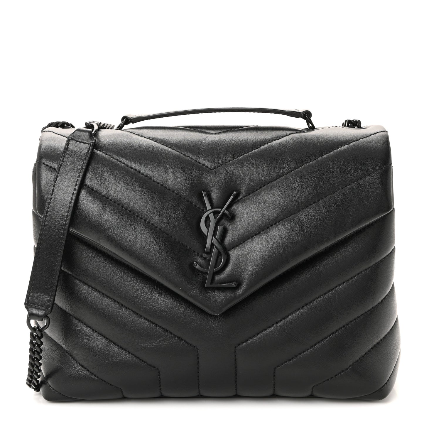 Calfskin Y Quilted Monogram Monochrome Small Loulou Chain Satchel Black