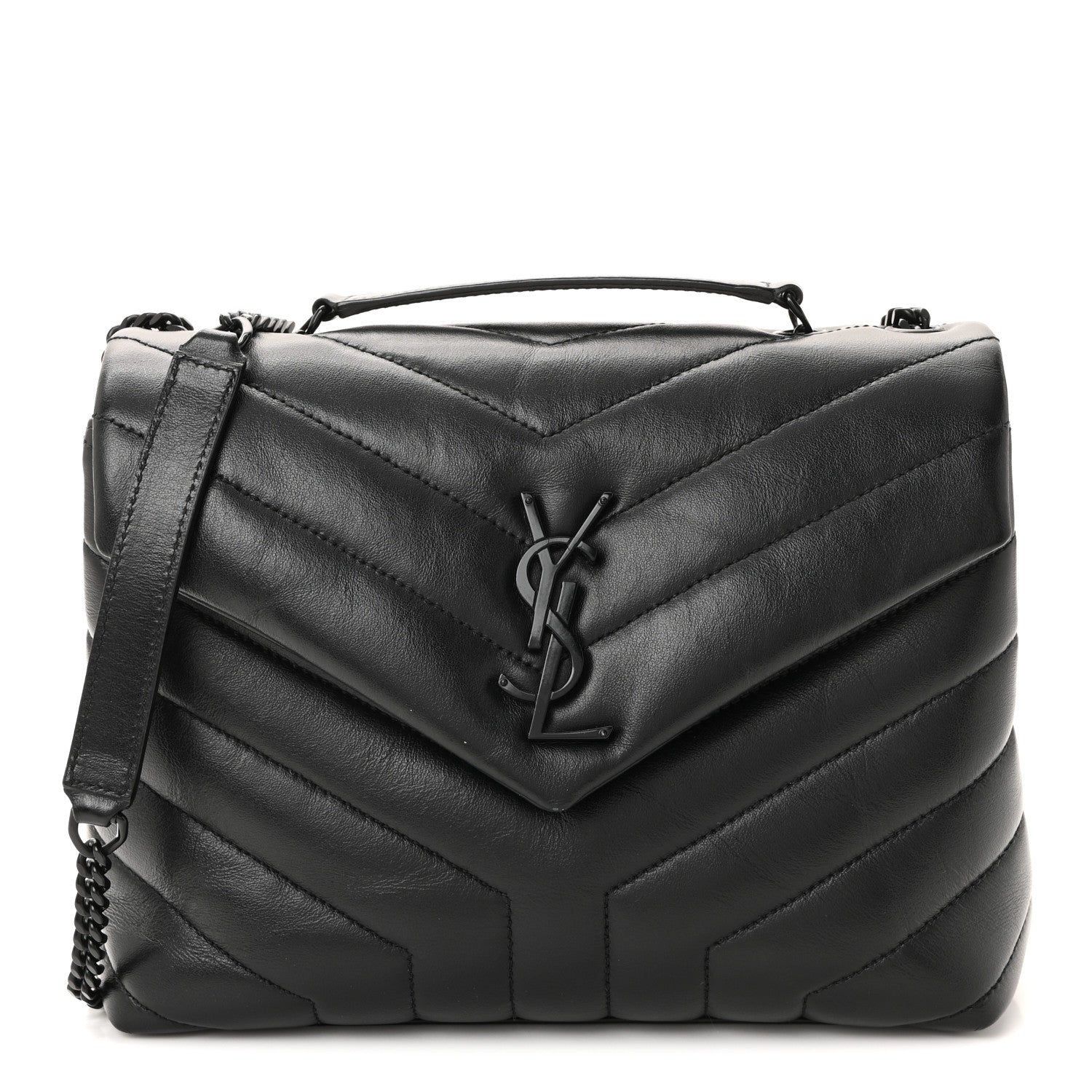Saint Laurent Calfskin Y Quilted Monogram Monochrome Small Loulou Chain Satchel Black 1 of 10