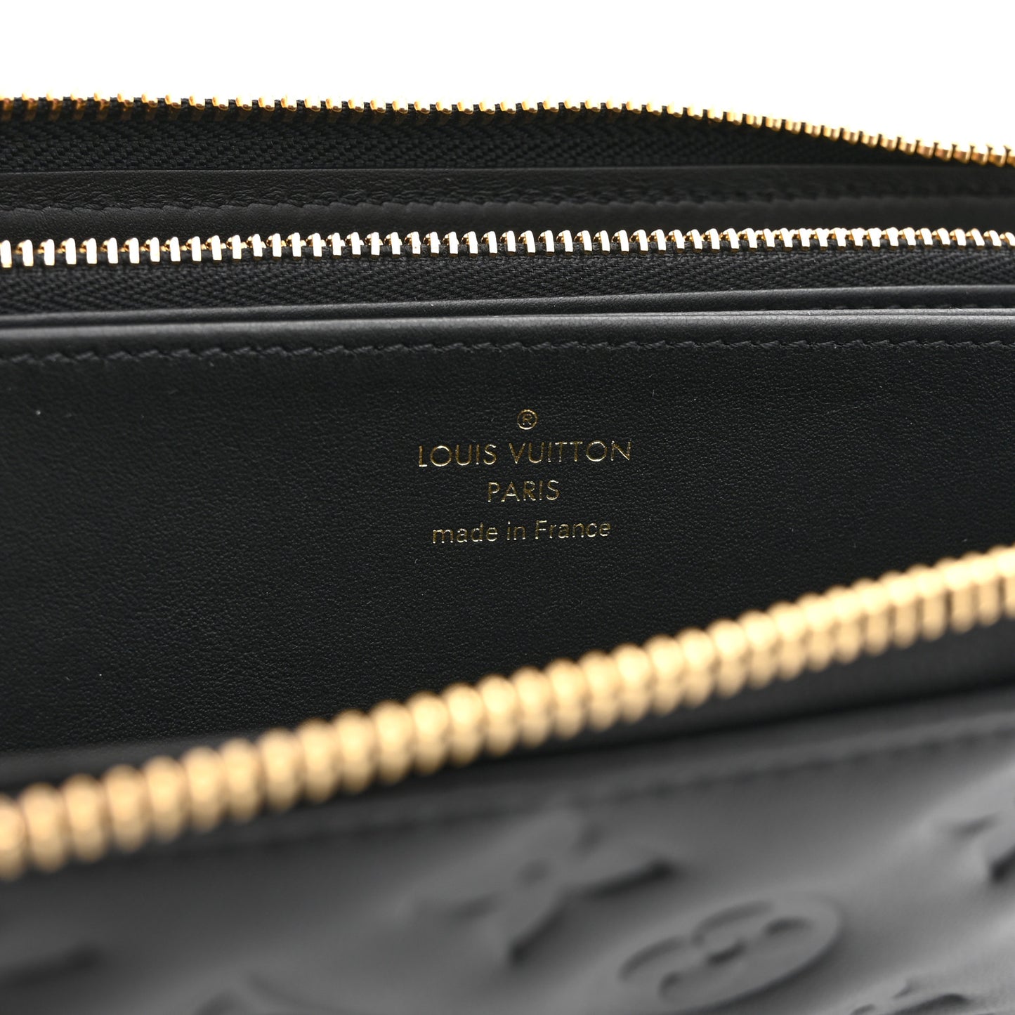 Lambskin Embossed Monogram Coussin Zippy Wallet Black