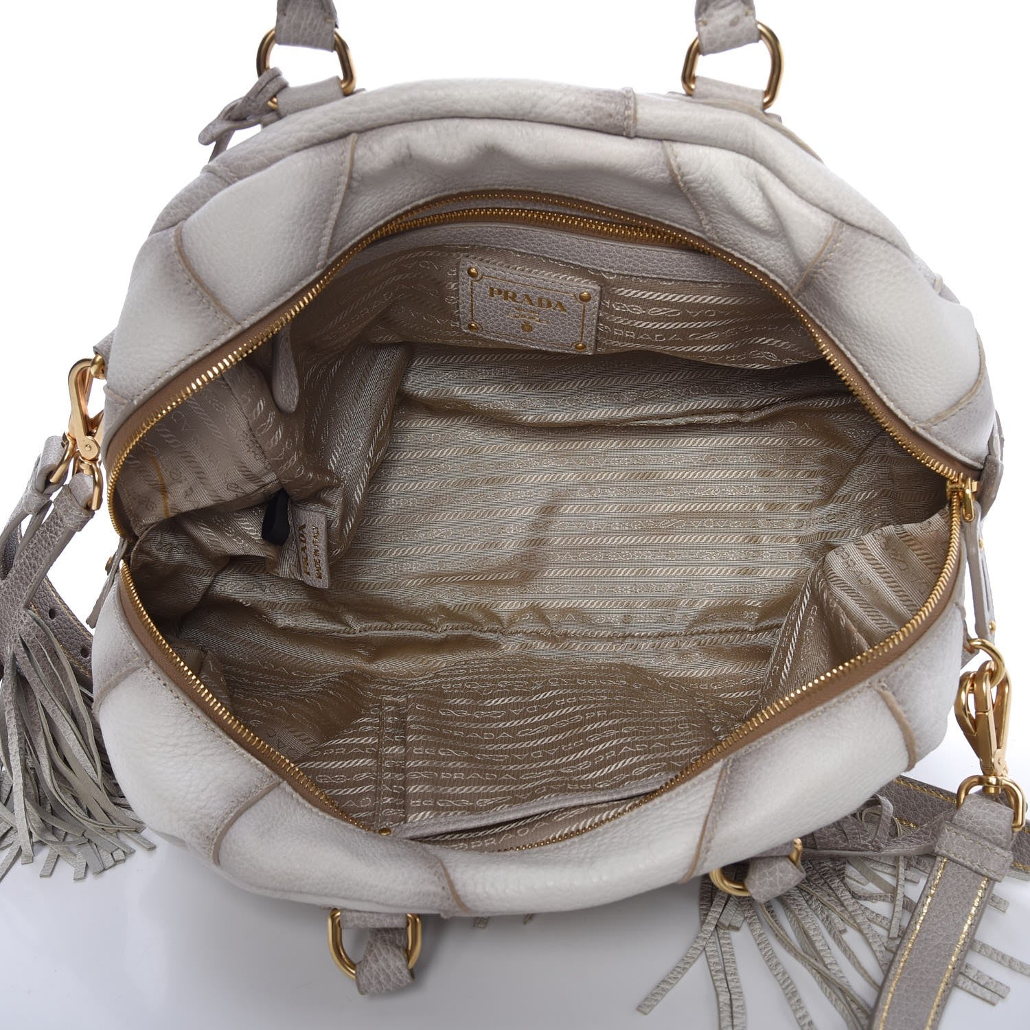 Prada Cervo Patchwork Fringe Bowler Bianco 5 of 9