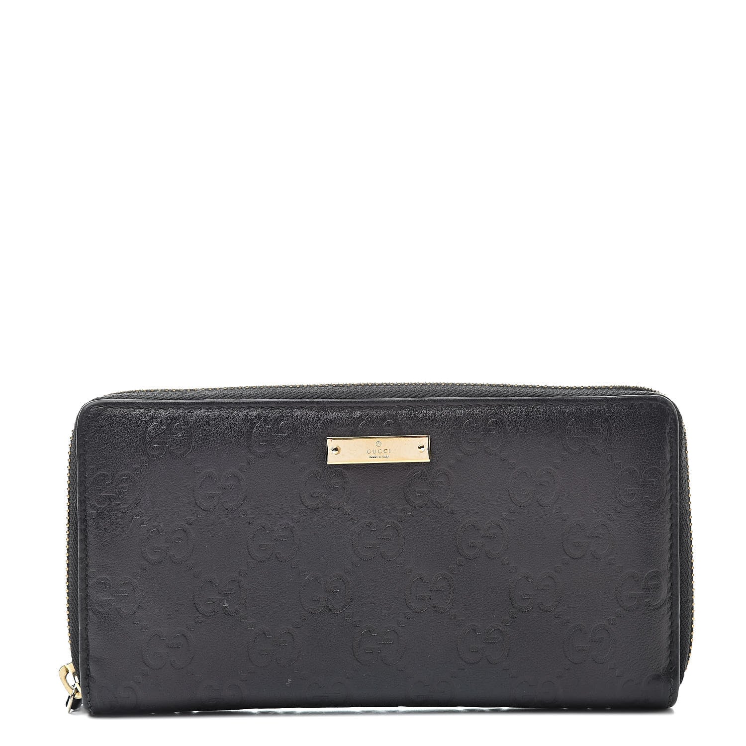 Gucci Guccissima Margaux Calfskin Metal Bar Zip Around Wallet Black 1 of 8