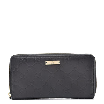 Gucci Guccissima Margaux Calfskin Metal Bar Zip Around Wallet Black 1 of 8