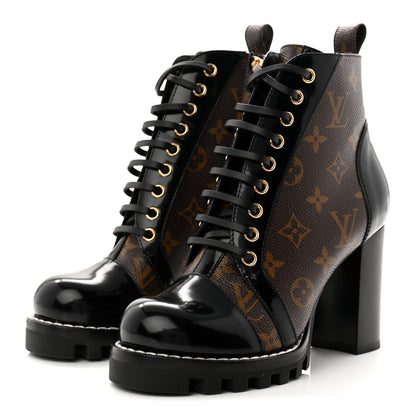 Louis Vuitton Patent Calfskin Monogram Star Trail Ankle Boots 37 Black 4 of 9